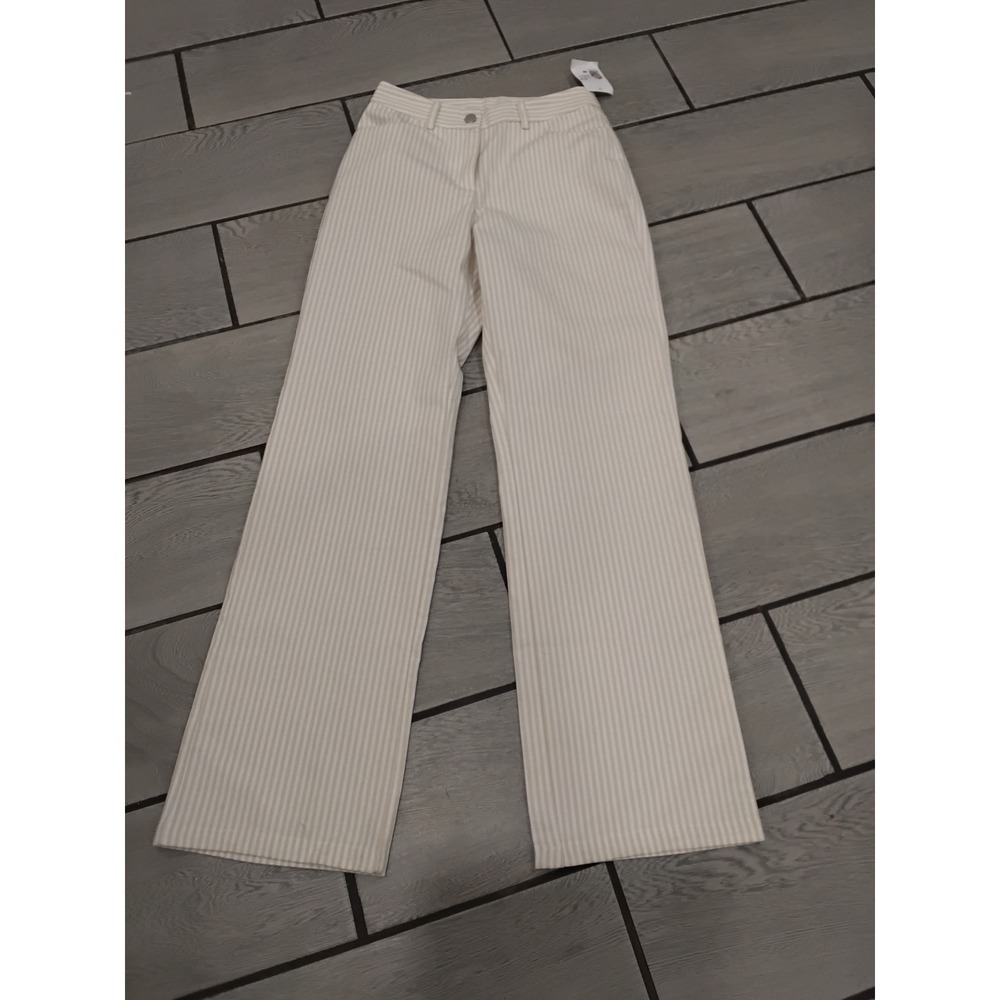 NWT Forever 21 Wide Leg Striped Pants Taupe White High Rise Trousers Medium